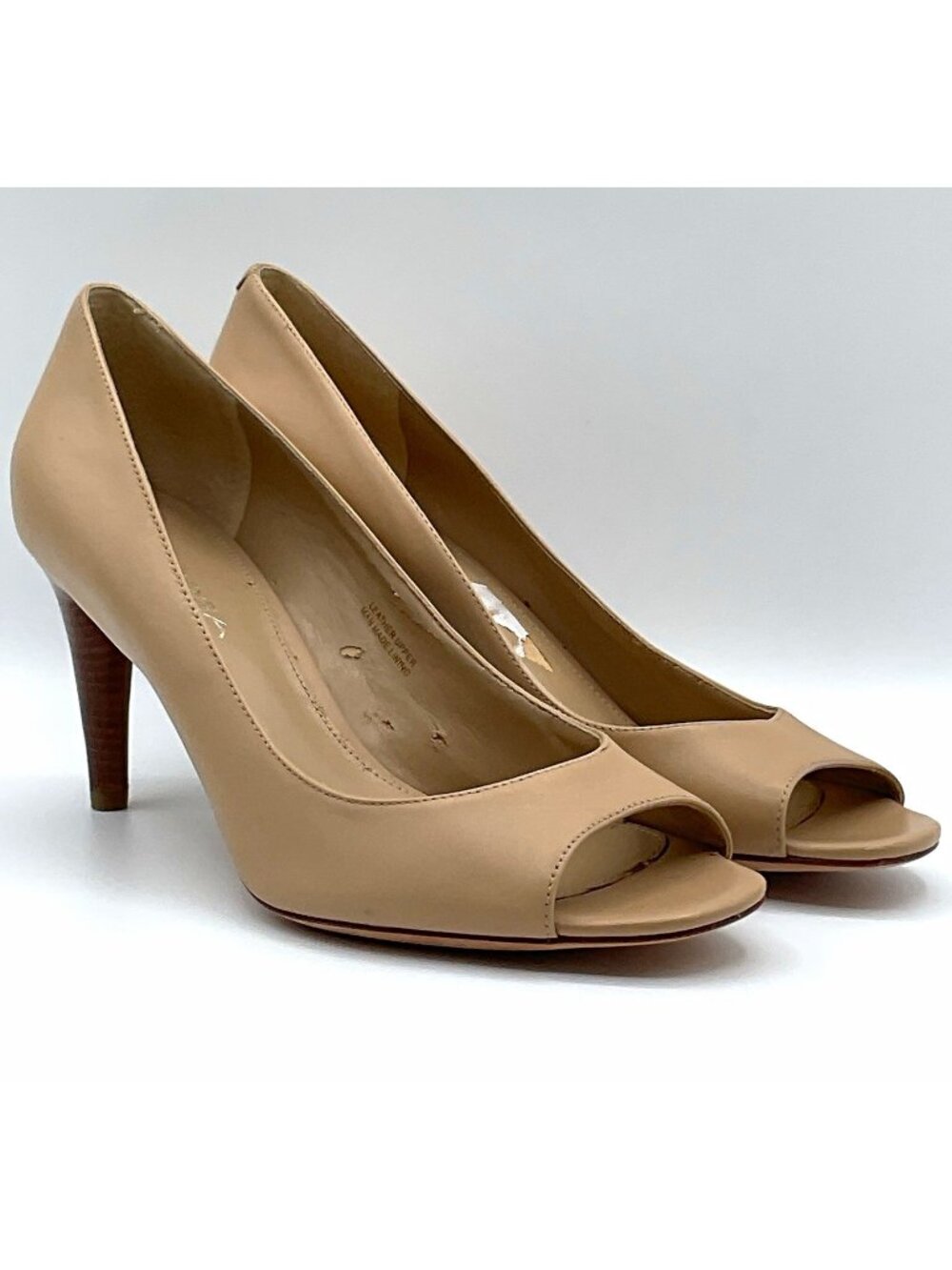 Via Spiga Beige Leather Open Toe Stiletto Pumps – Slip On – Women’s 8M